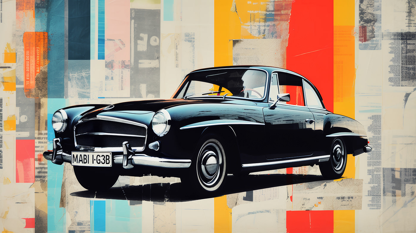 Mercedes Benz 1960s vintage magazine layout collage art digital photoshop Graphic Designer marketing   midjourney