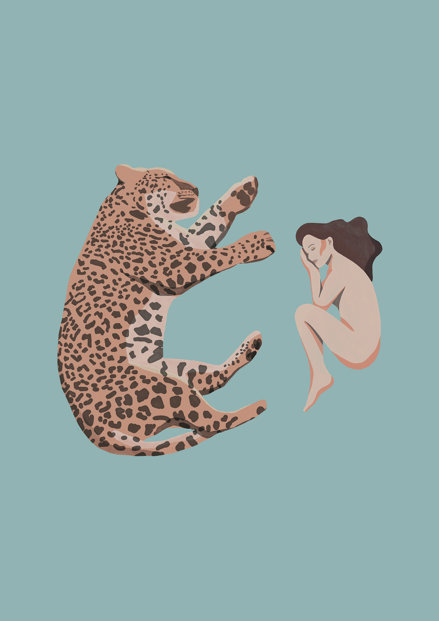 sleep Cat woman tiger lion jaguar color ILLUSTRATION  photoshop digital