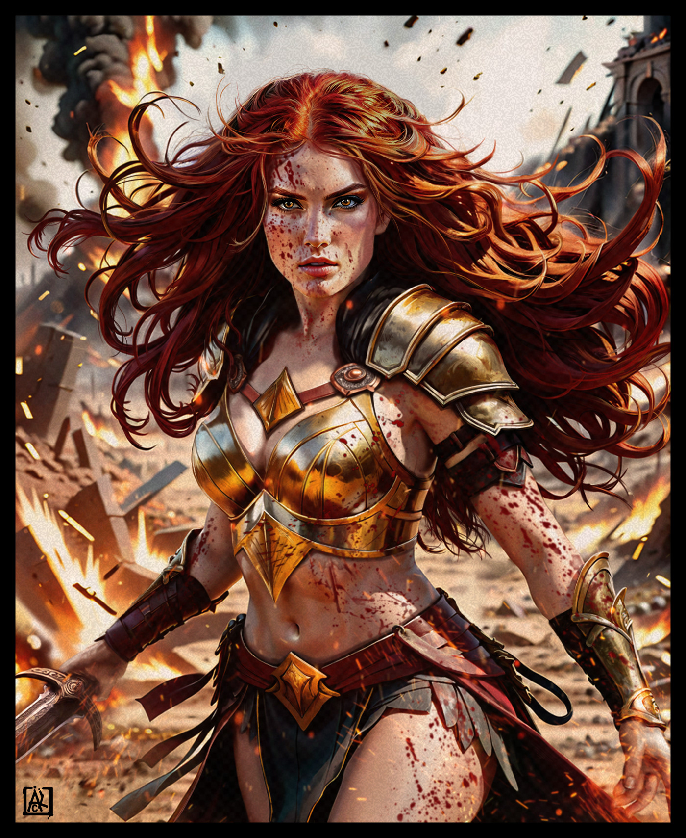 digital artwork ILLUSTRATION  warrior design Style fantasy Beautiful Armour battlefield