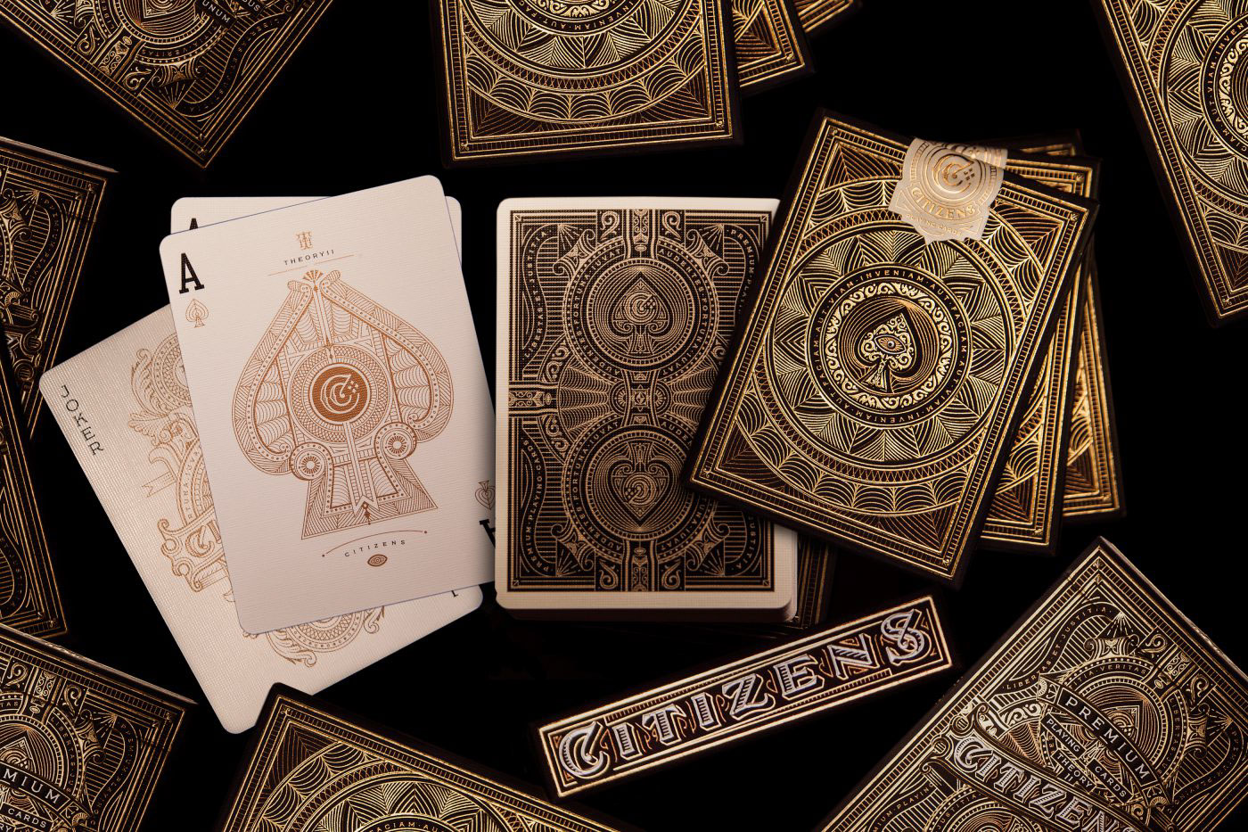 Kevin Cantrell Kevin Cantrell Design theory11 Citizens Playing Cards Playing Cards packaging design playing card design gold foil hot stamping luxury laser-etched Guilloché pattern engraving &reach Satellite Office