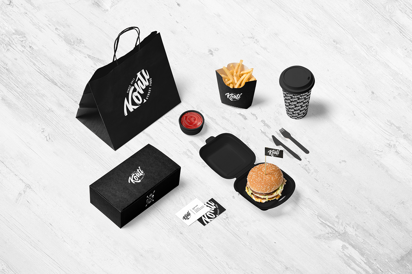 vector Packaging logo Black&white Hipster Street Food hamburger branding  identity Fast food