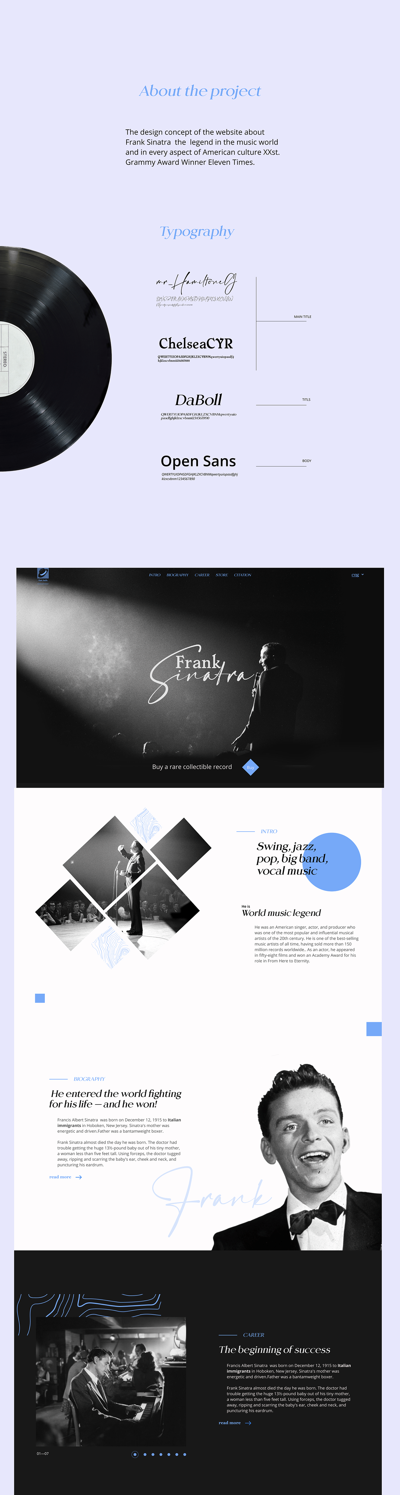 biography design Figma landing Sinatra typography   UI ux Web Webdesign