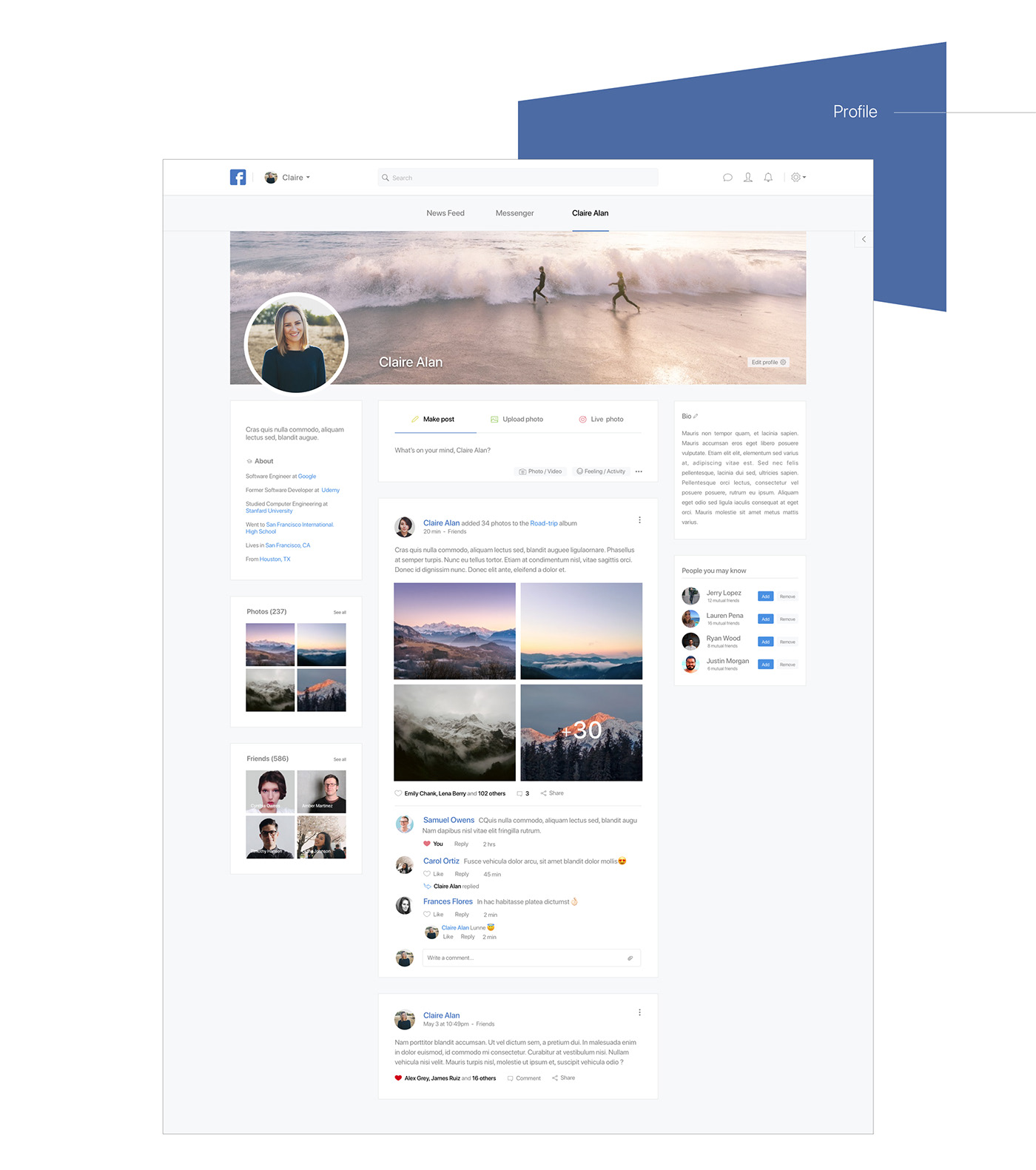 facebook redesign UI/UX minimal social media messenger profile Web Design  clean design