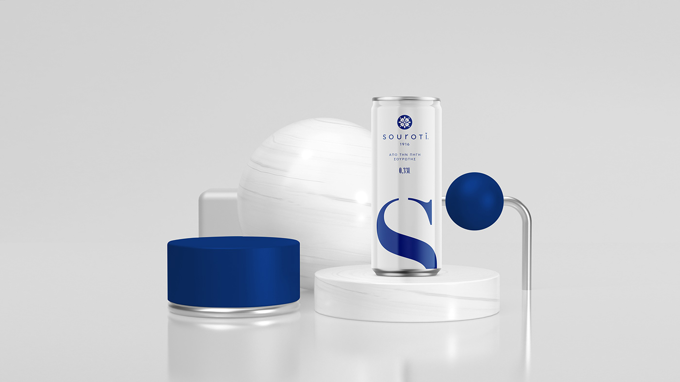 souroti water premium can rebranding blue Greece greek identity product
