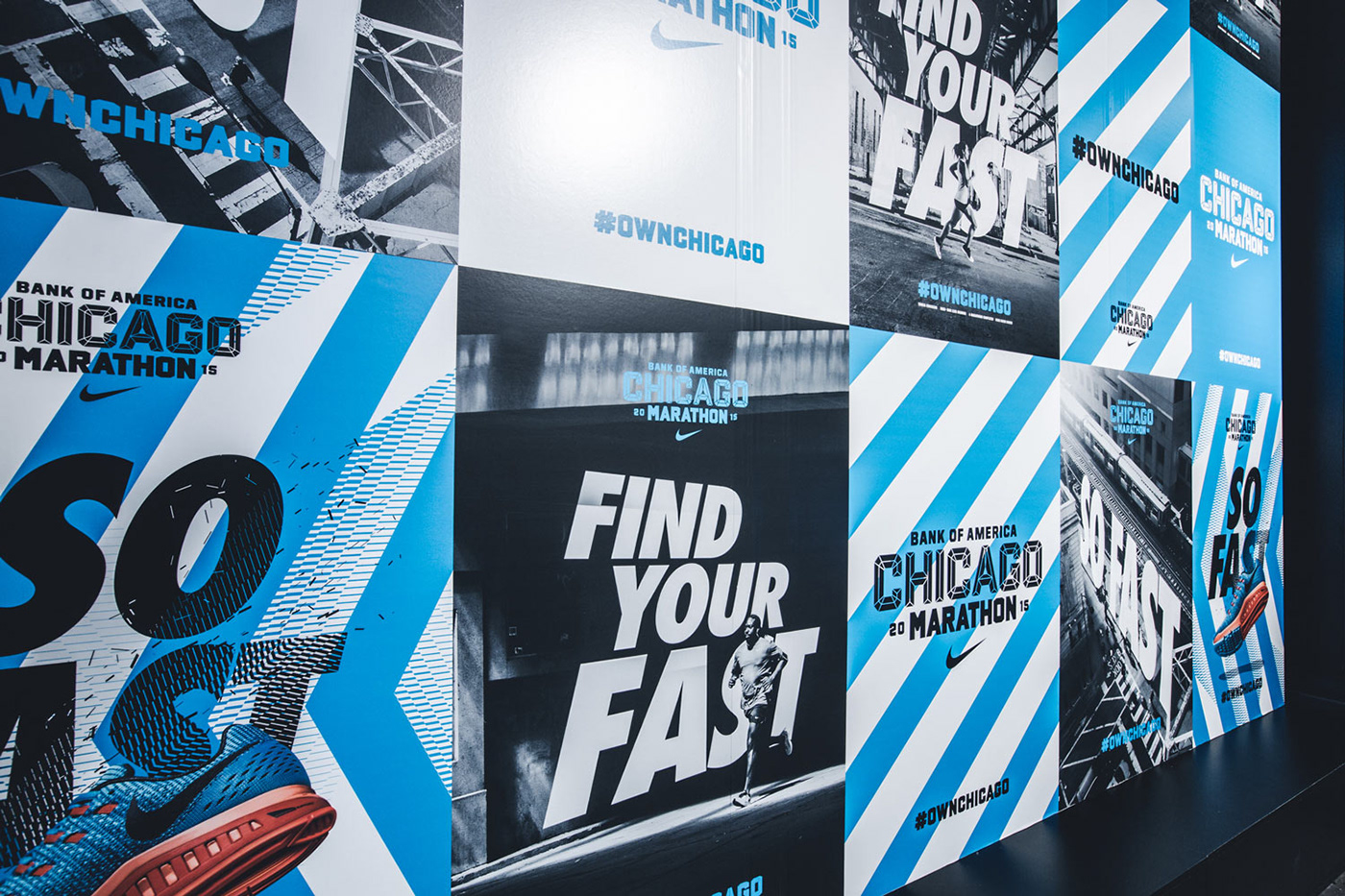 Event Nike Chicago Marathon nike running branding  posters installation activation apparel typography  