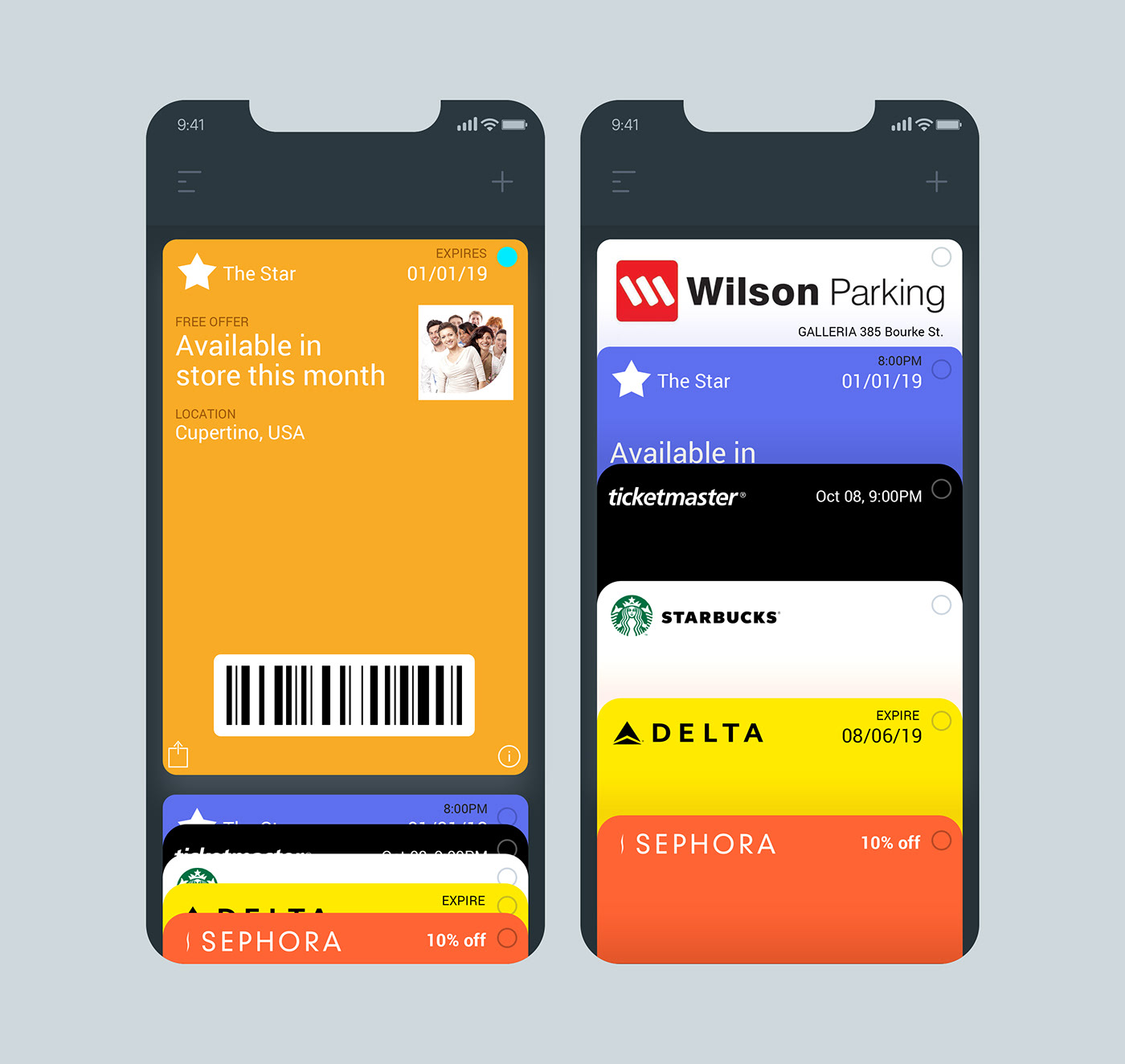 WALLET Apple Wallet vouchers savings cards Mobile UI app ID Cards passports UI ux