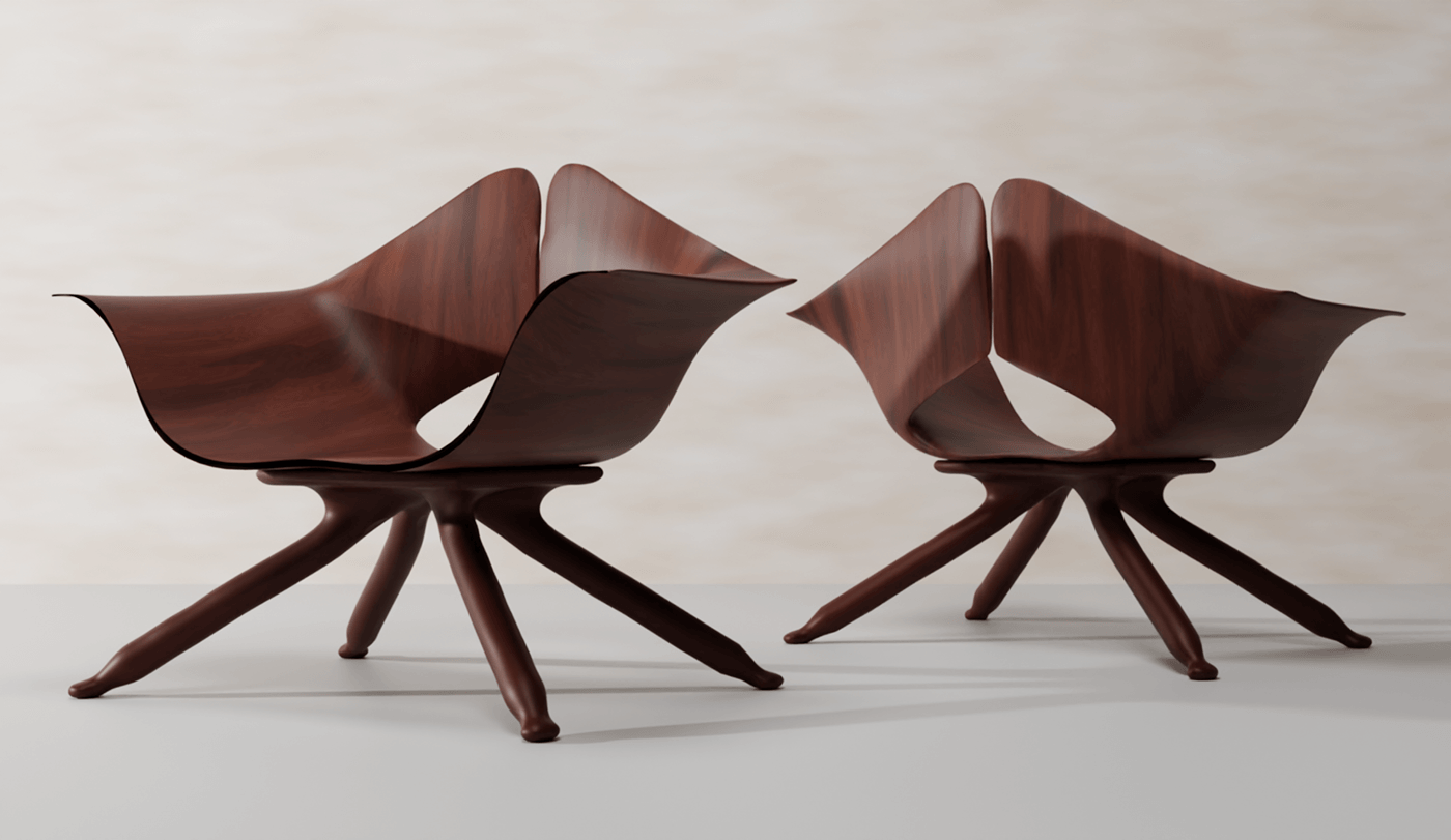 3d animation form design Metamorphosis chair design fusion 360 blender 3d CGI visualizations