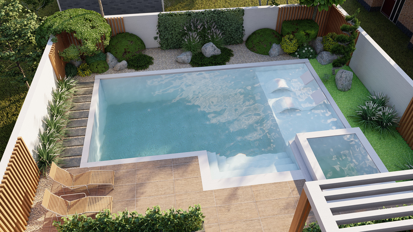 Pool modern 3D garden Landscape Architect Landscape Design exterior landscaping Landscape Architecture  backyard