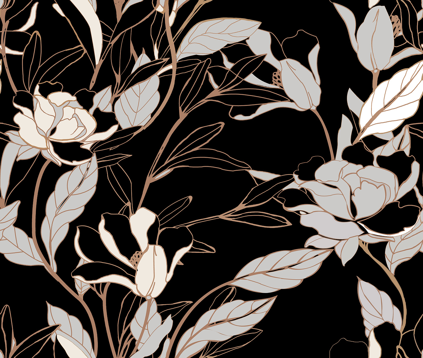 Flowers Fashion  asian fabric pattern textile White black Nature