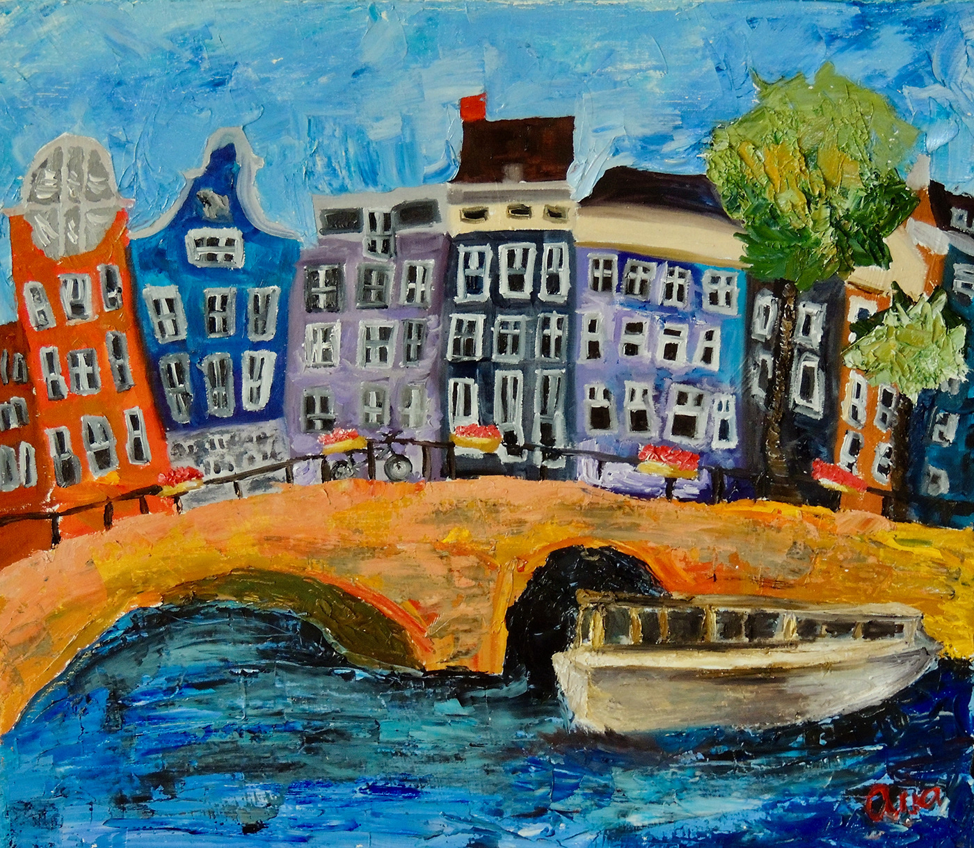 impressionism painting   IMPASTO paint amsterdam Landscape landscape art Fine Arts  boat architecture