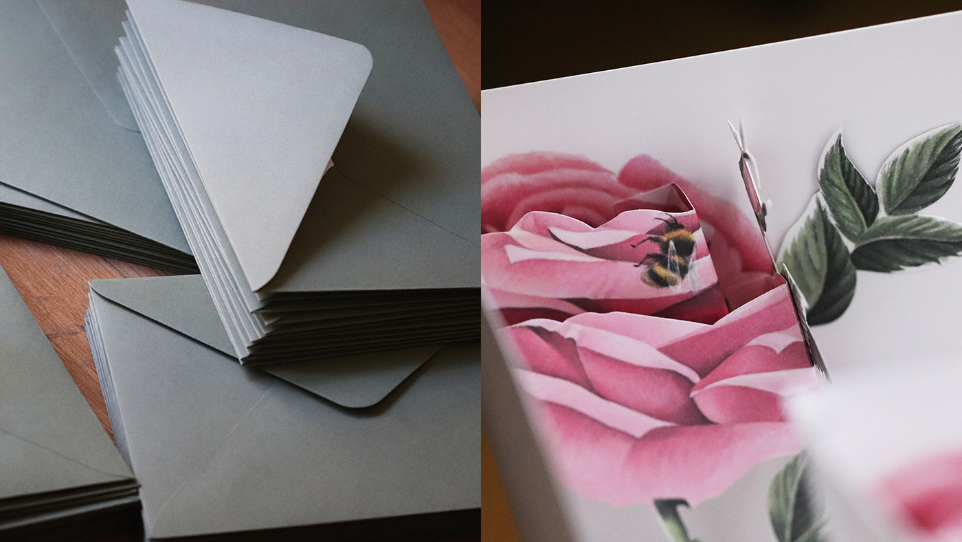 wedding invitation wedding Popup paper art paper botanical Flowers handmade card paperengineering