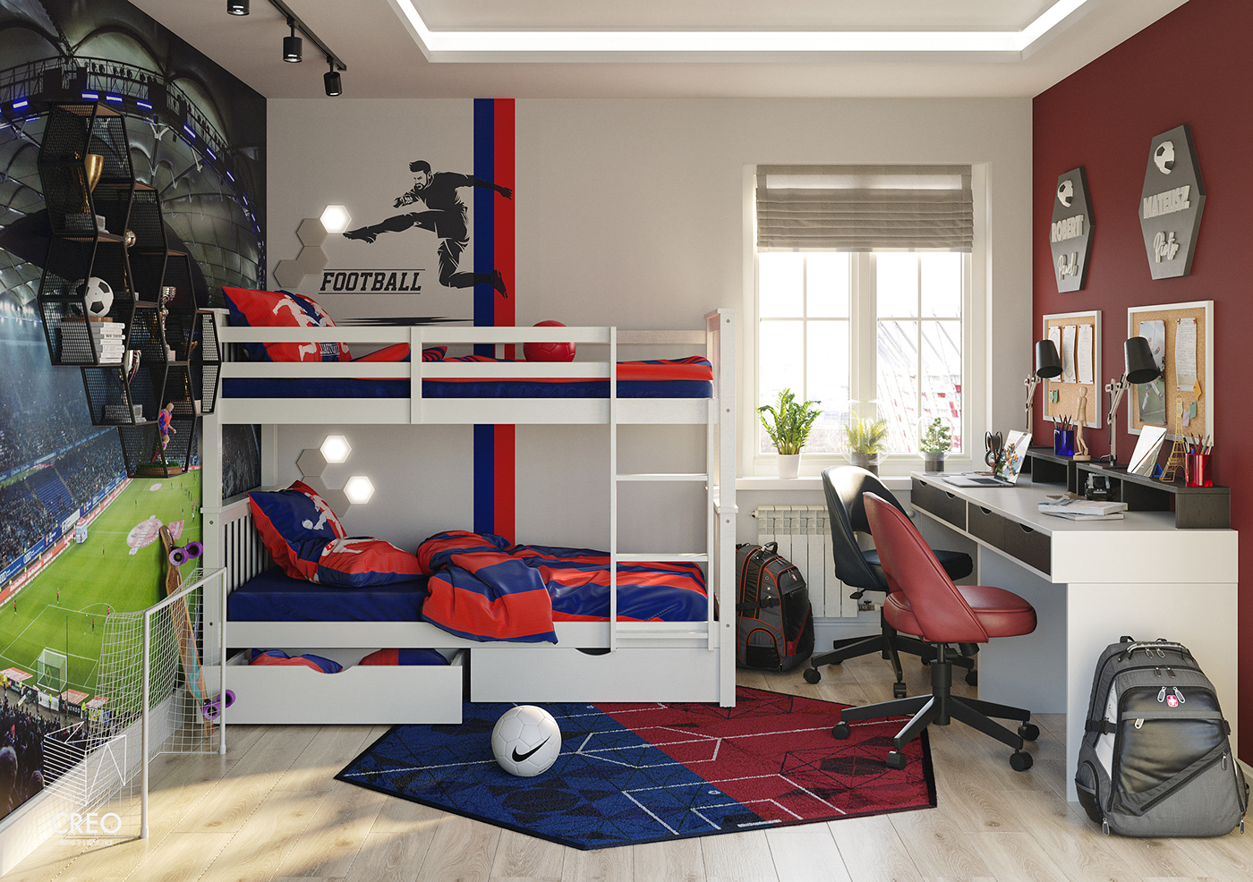 CREO 3D’s project of teenagers room with the use of our client’s bunk bed. Football fans should like