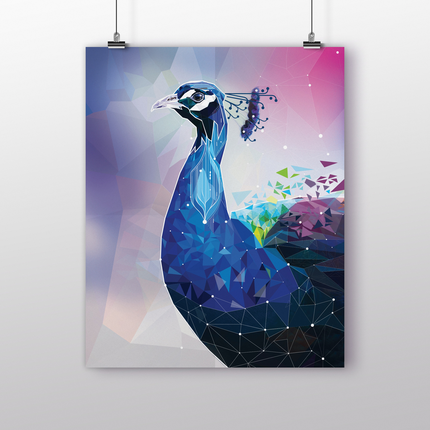 peacock poster animal polygone lowpoly LOW poly art arts paon vector rainbow India Inde