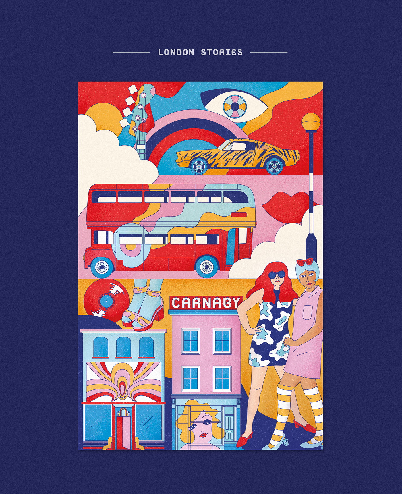 London aoi 70s carnabyst Fashion  women bus poster Icon patterndesign