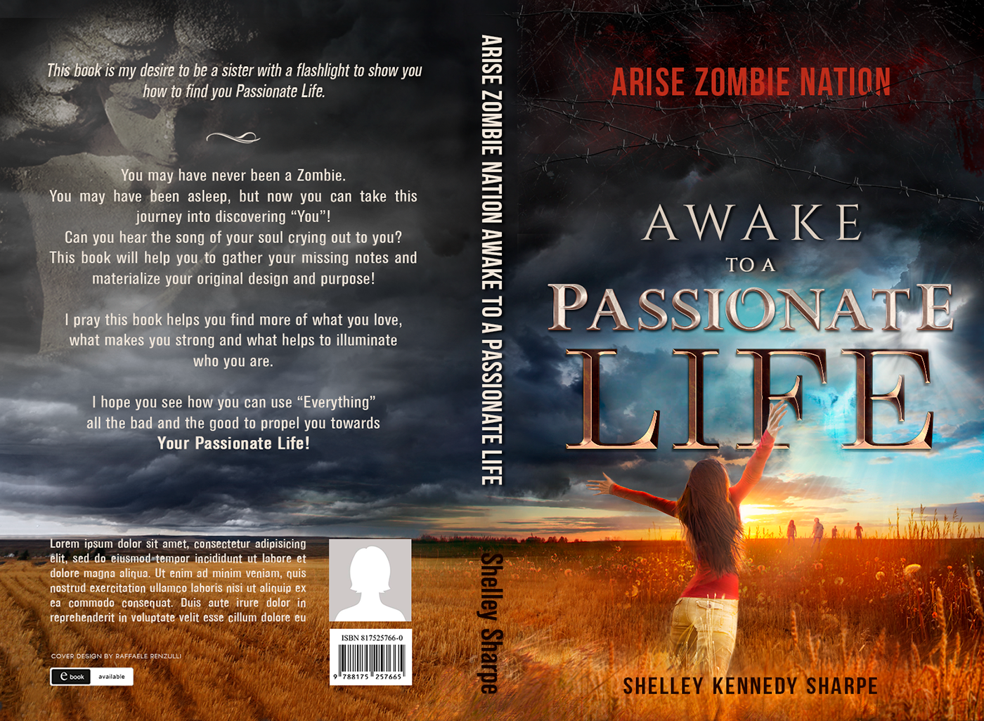 book cover awake passionate life zombie nation Shelley Sharpe life coach new life reborn light graphic design  book graphic composition