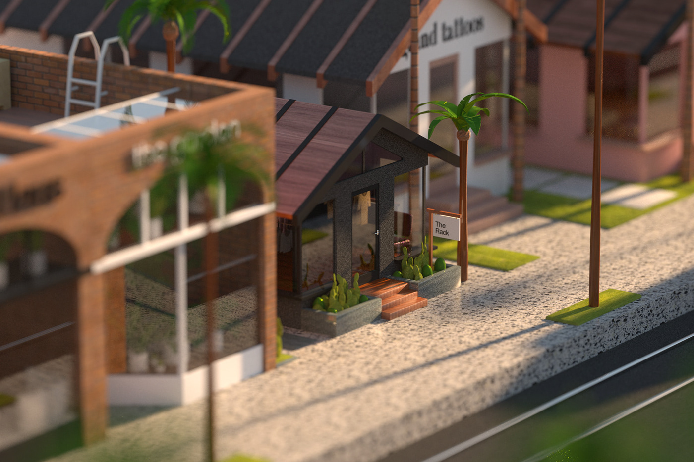 3D render of a cute store in a bungalow