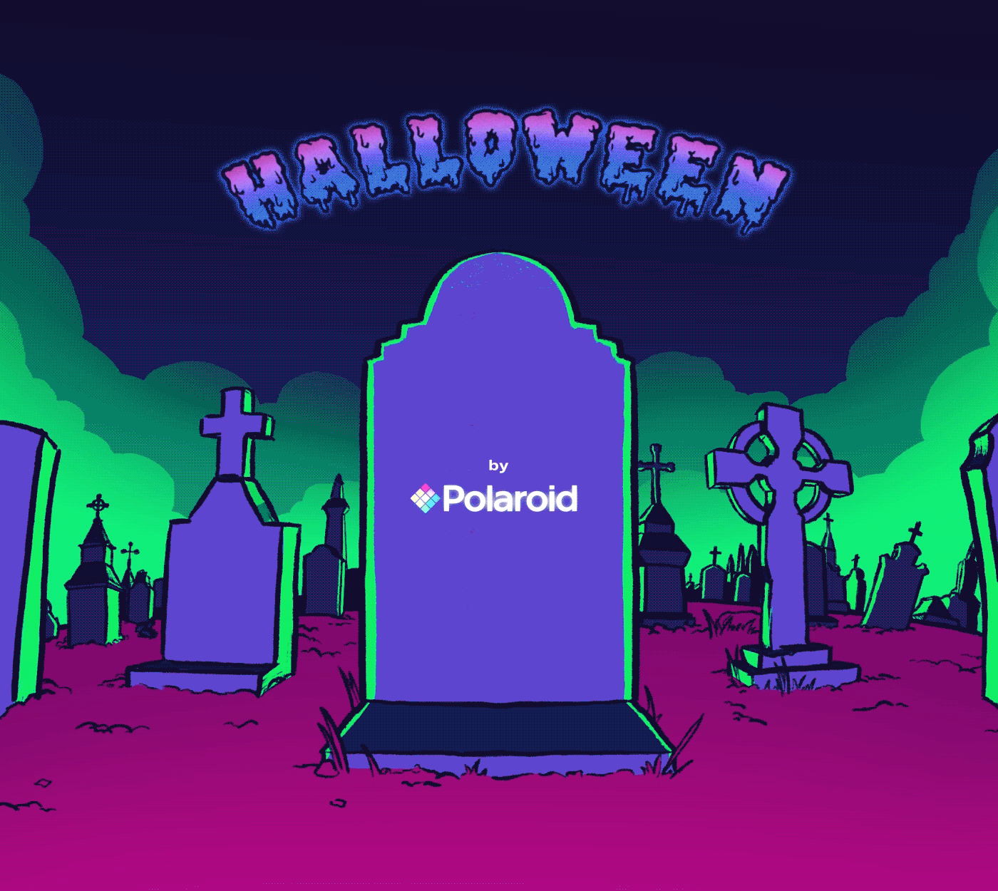 Halloween eyewear Sunglasses spooky graveyard coffin cauldron lightning animation  POLAROID
