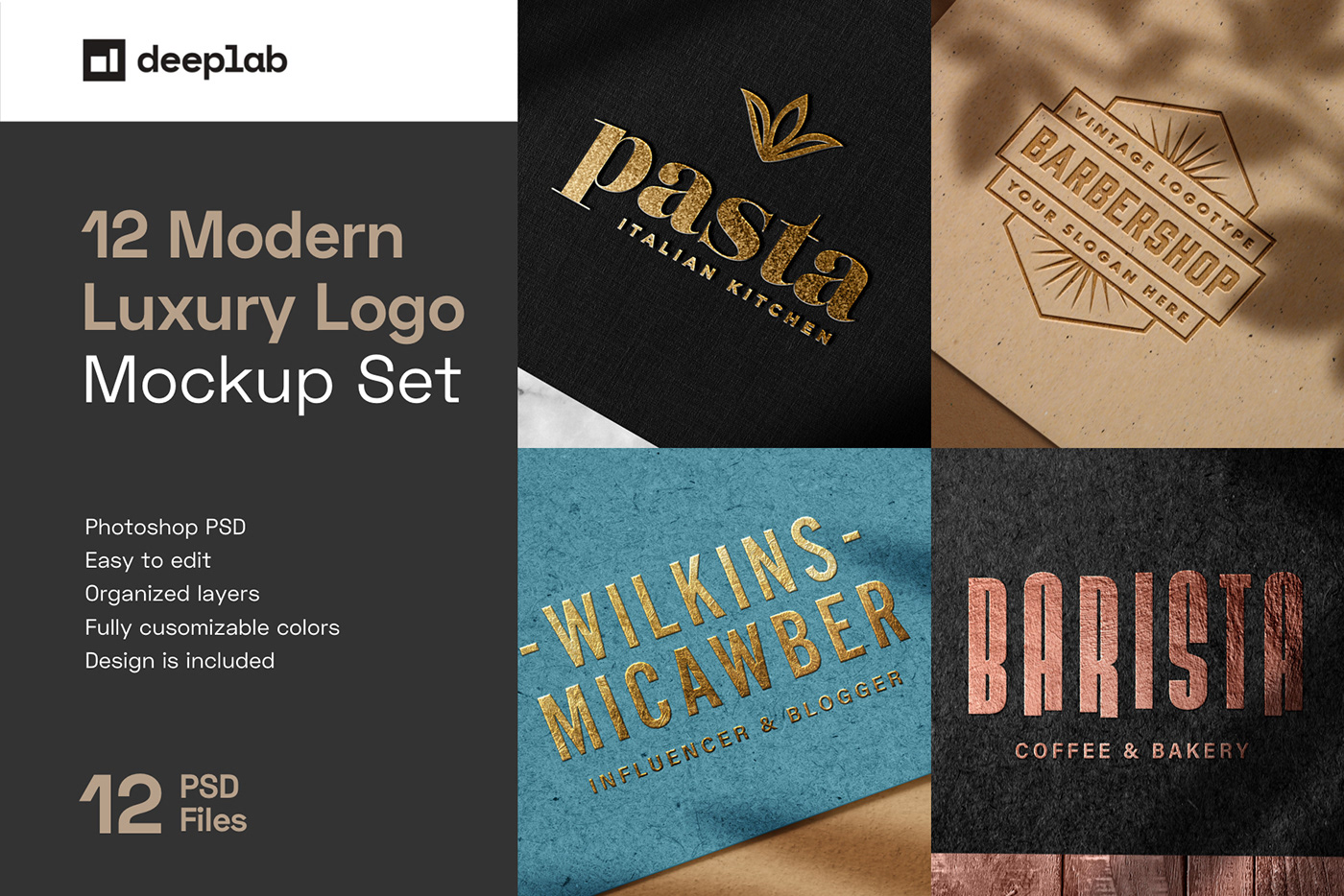branding  debossed embossed gold logo luxury Mockup psd silver texture