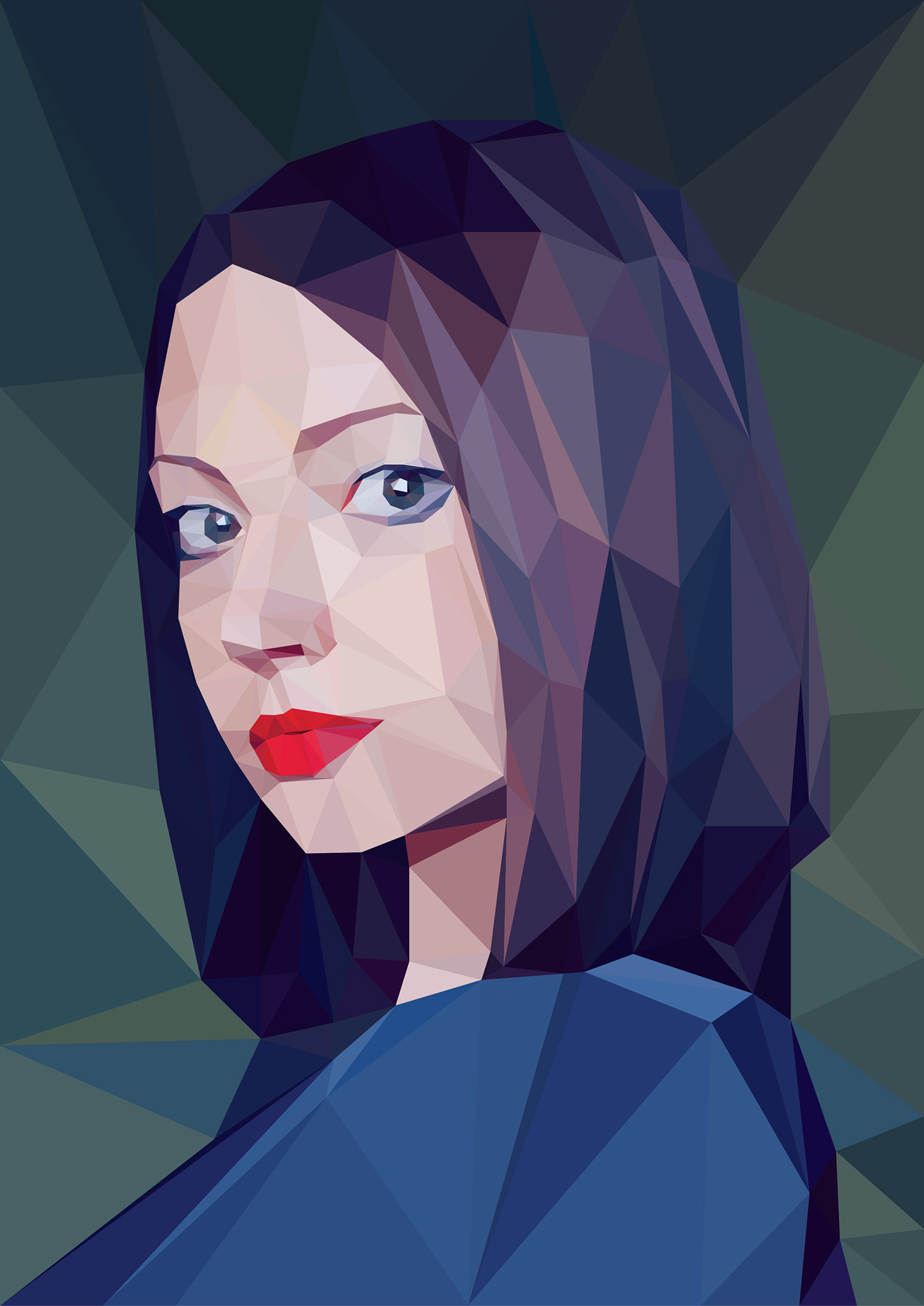 Low Poly girl face portrait triangulation triangle Delta shape vector geometric poly art