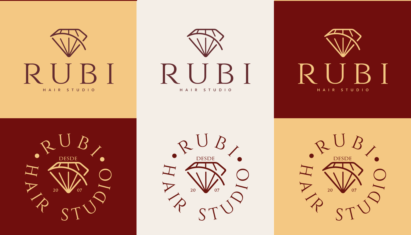 branding  Design de Marca hair studio identidade visual marca marsala Rubi salão salão de beleza vermelho