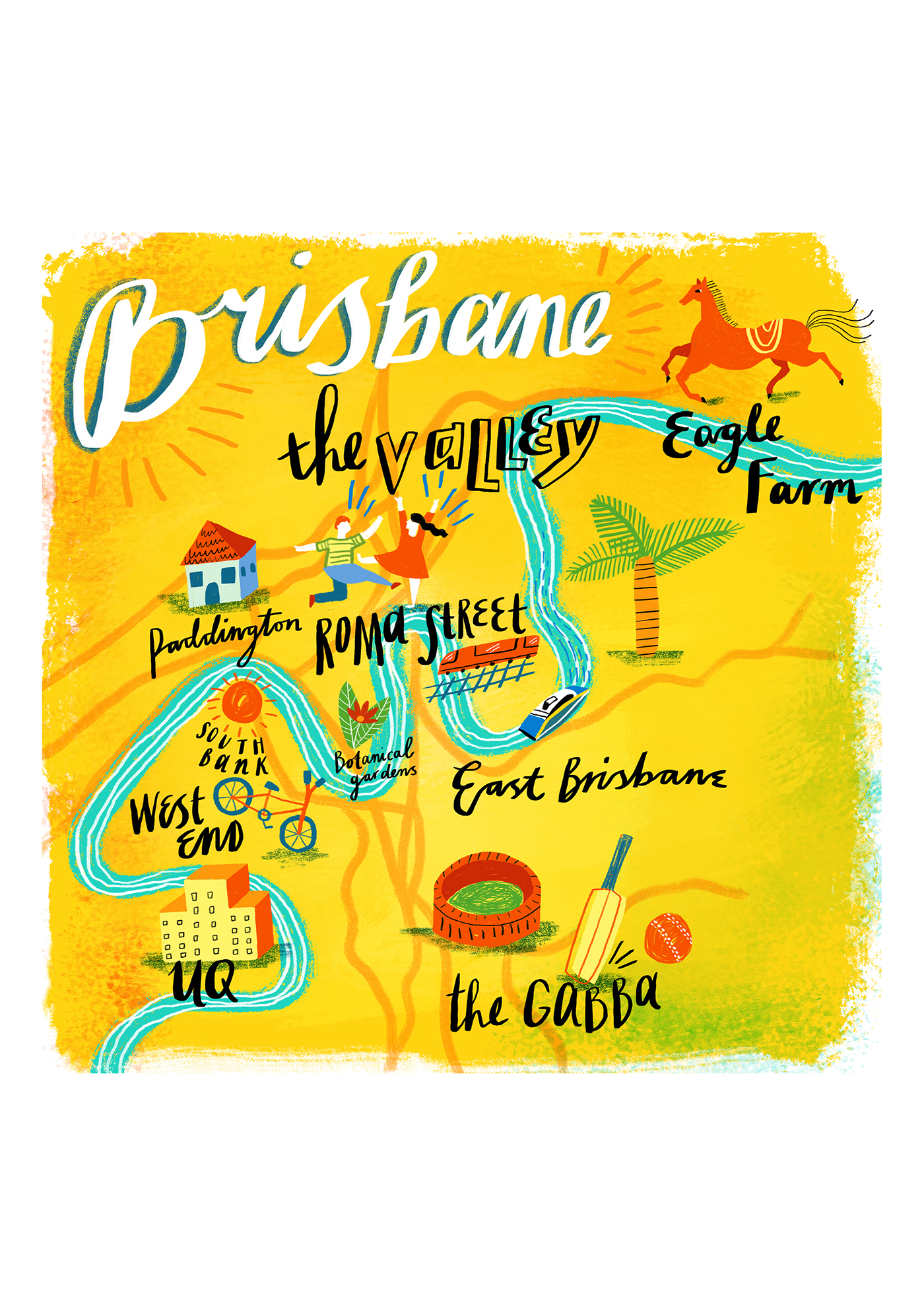 map Brisbane Queensland illustrated ILLUSTRATION  Australia Tropical