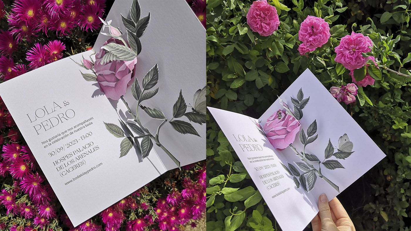 wedding invitation wedding Popup paper art paper botanical Flowers handmade card paperengineering