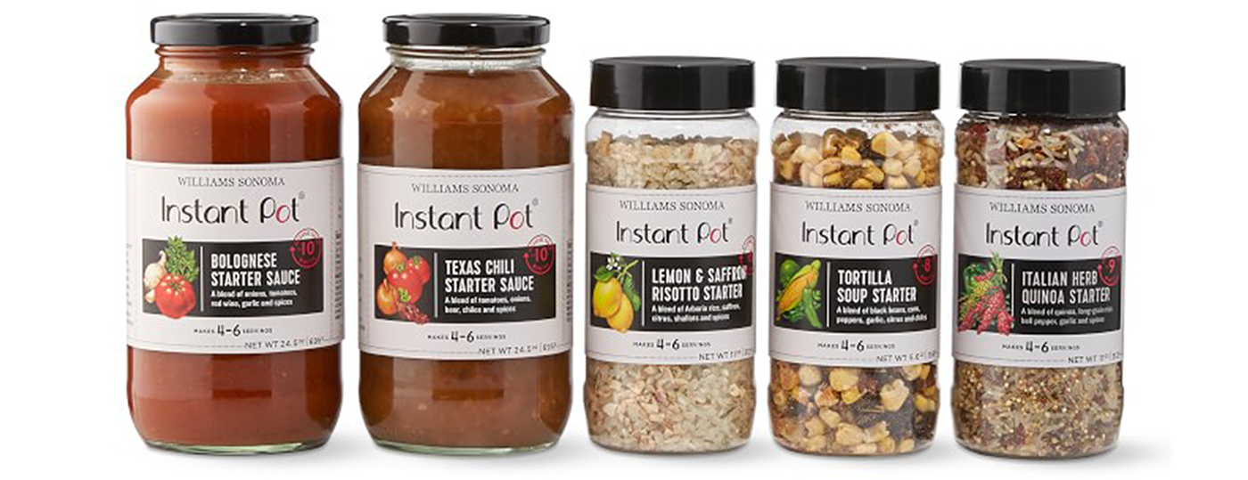 Jars showing new labels for Williams Sonoma's Instant Pot Starter Kits.