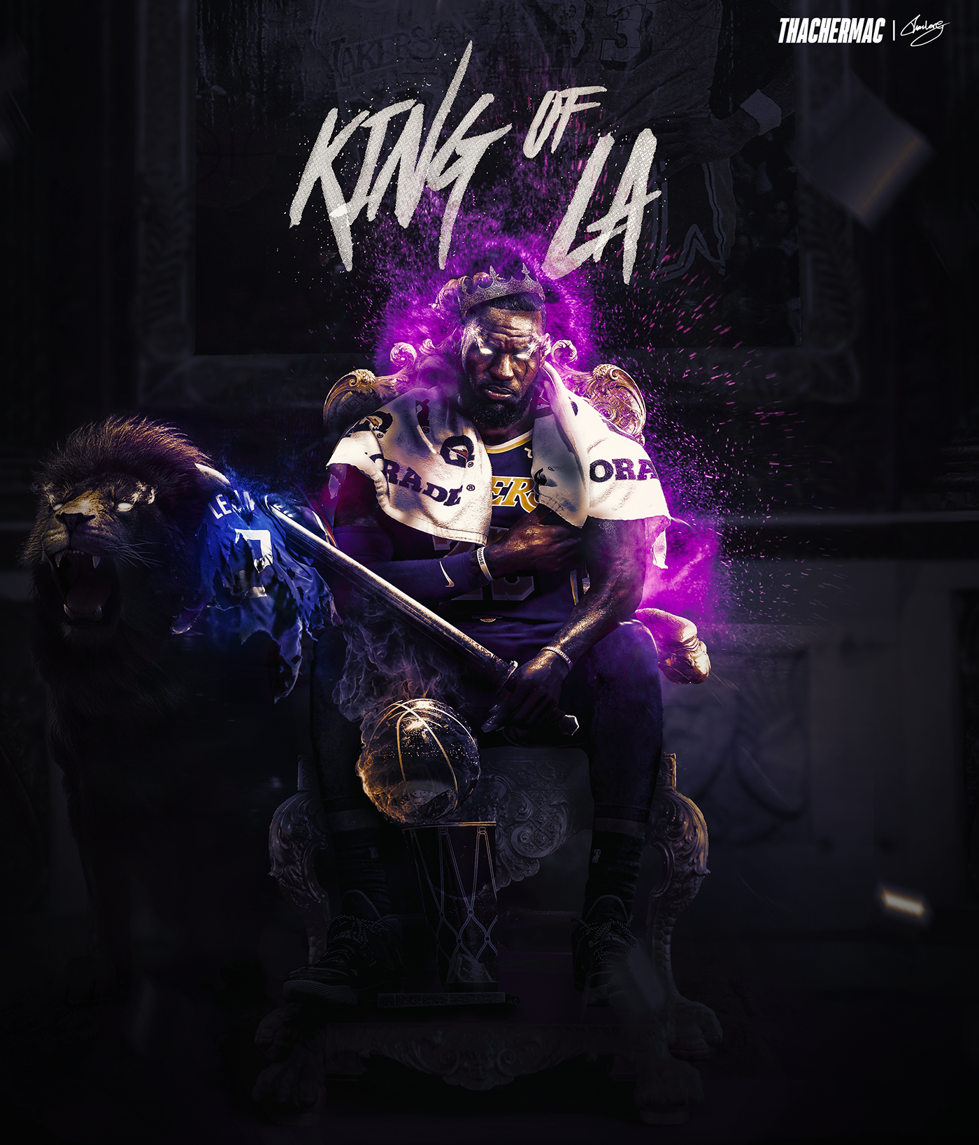 glow basketball sports king purple animal NBA manipulation design graphic