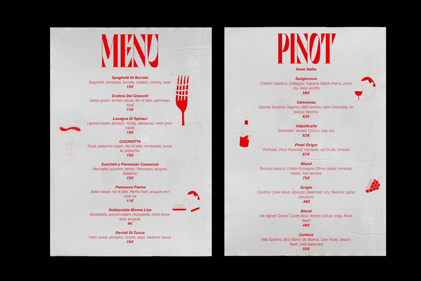 menu avec des illustrations