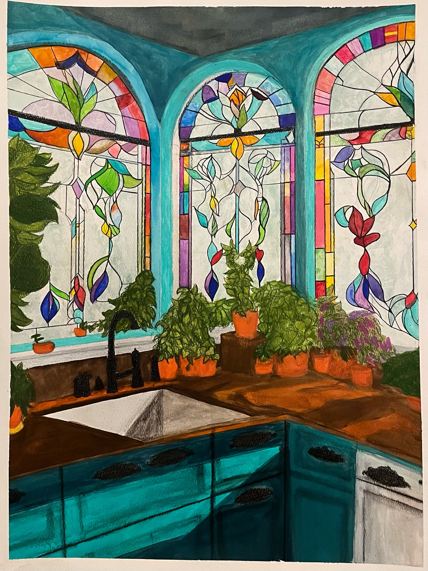 watercolor stained glass prismacolor art Drawing  painting   color bright colors bold color stained glass painting