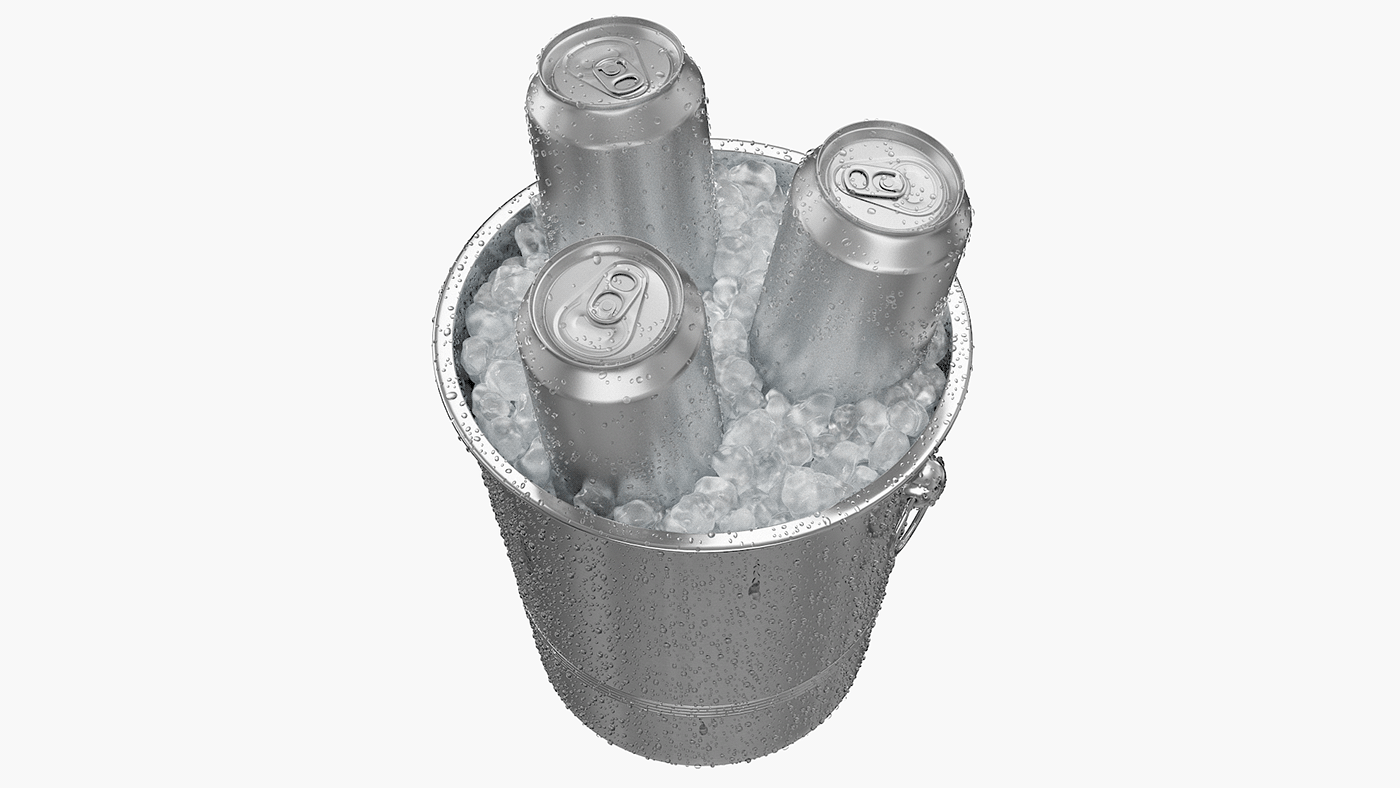 3D beer beverage cans CGI condensation drink ice product visualization soda