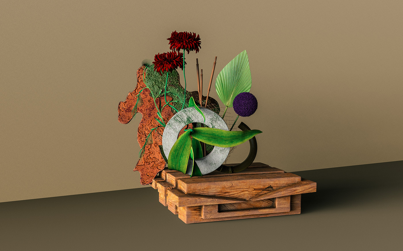 japanesse floral art design contemporary flower colors science Nature 3D