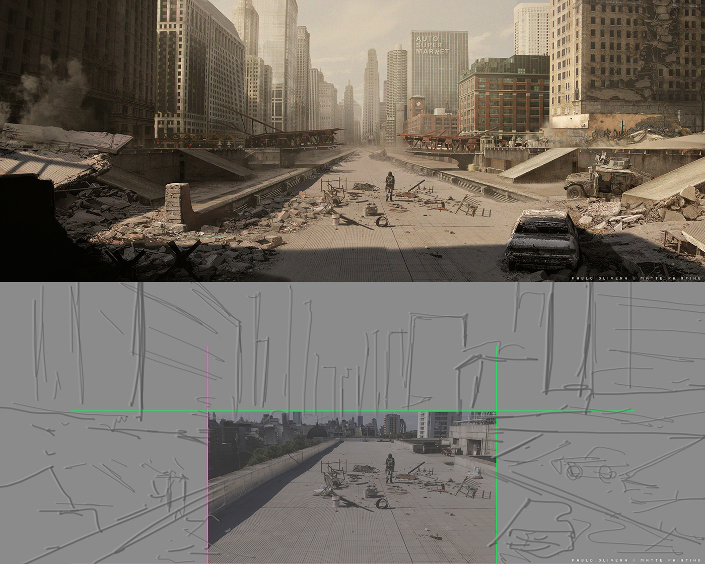 Matte Painting ciudad sci-fi STEAMPUNK destroycity postapocal Post Apocalyptic