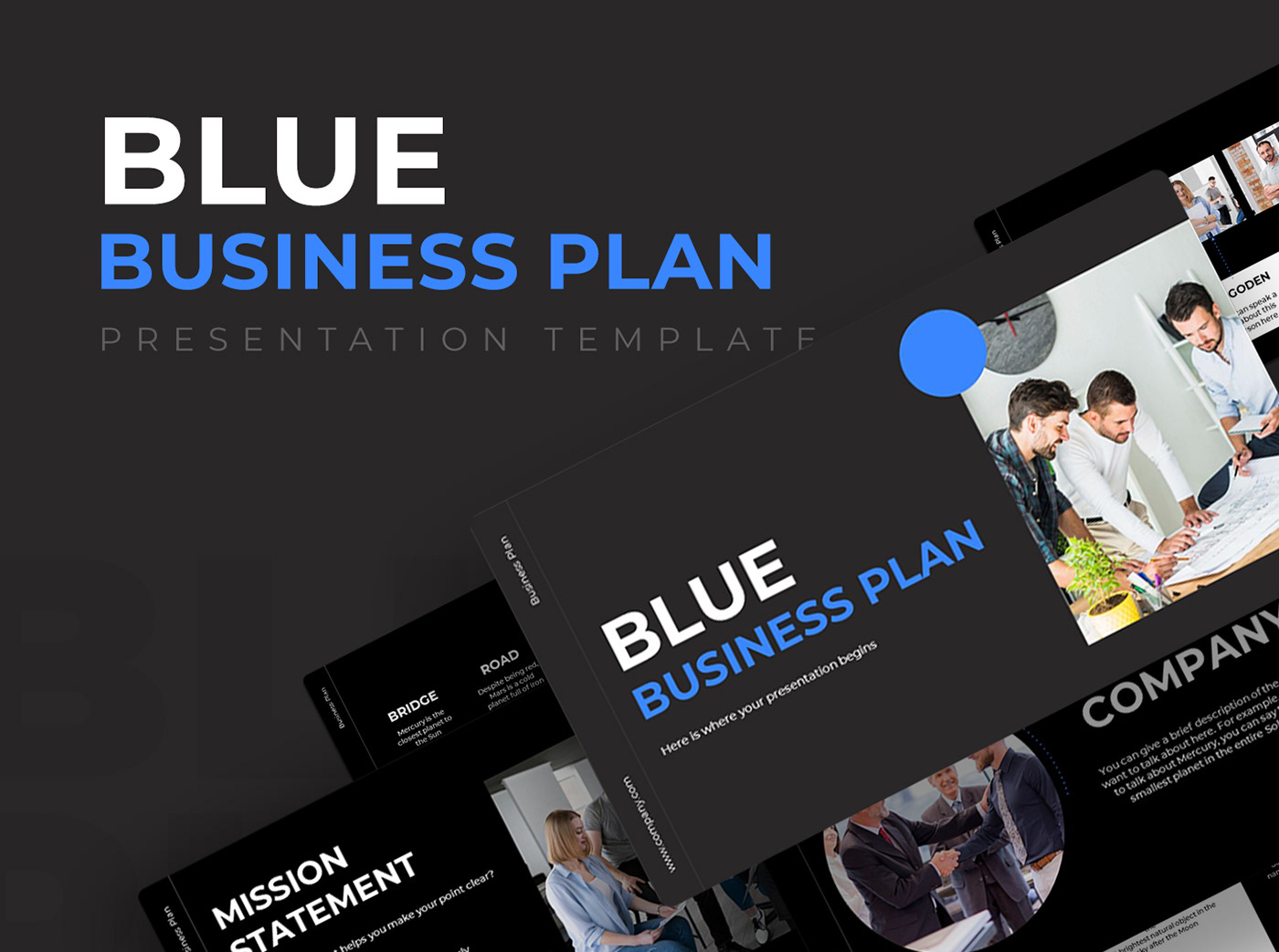 blue business plan powerpoint busness plan dark marketing   pitch Powerpoint PPT presentation presentation design