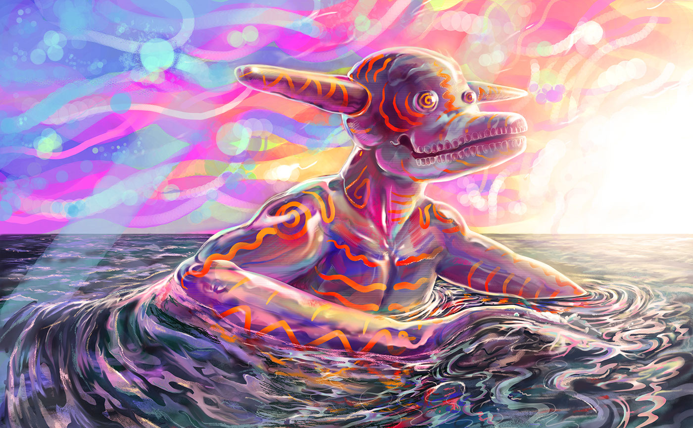 sea monster sunset Mexican colorful Swiming Piñata chacalall happy