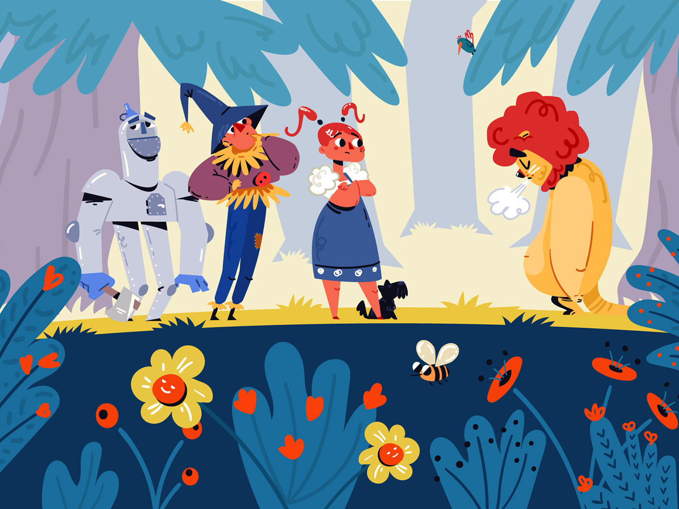 Character design  digital illustration dorothy lion scarecrow tin man TOTO vector wizard of oz