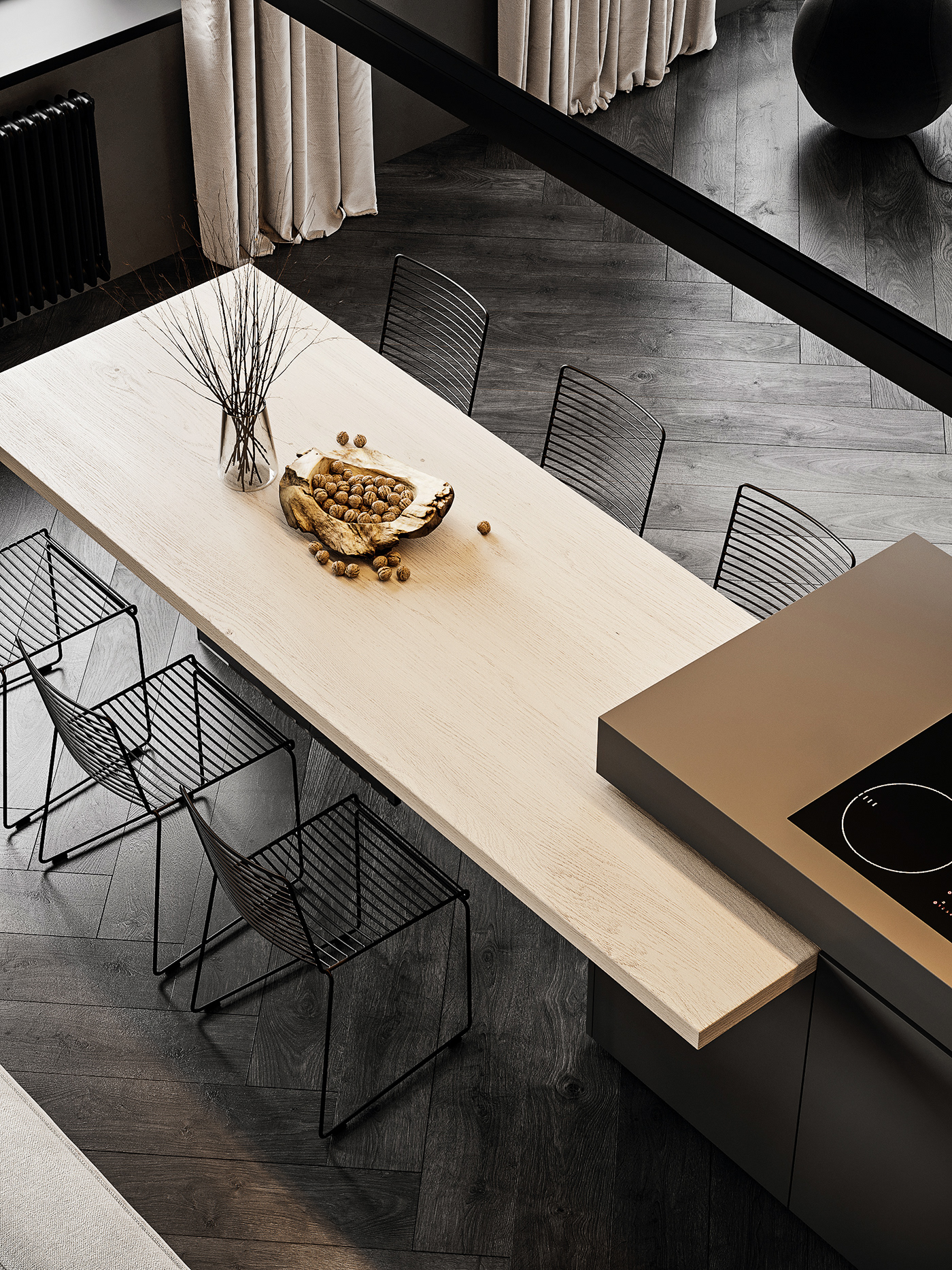 apartmen black design interiordesign kitchen livingroom Minimalism moderninterior White