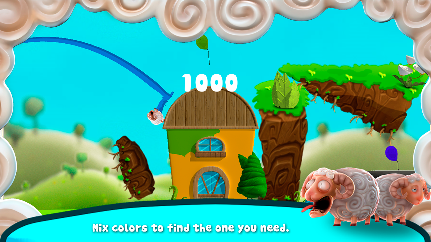 sheep game design paint color house splash Icon oveja verano colores UI mobile movil juego
