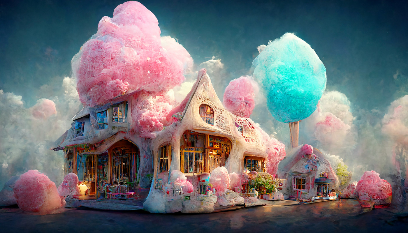 Advertising  Candy concept cotton fairytale fantasy house Magic   midjourney sugar