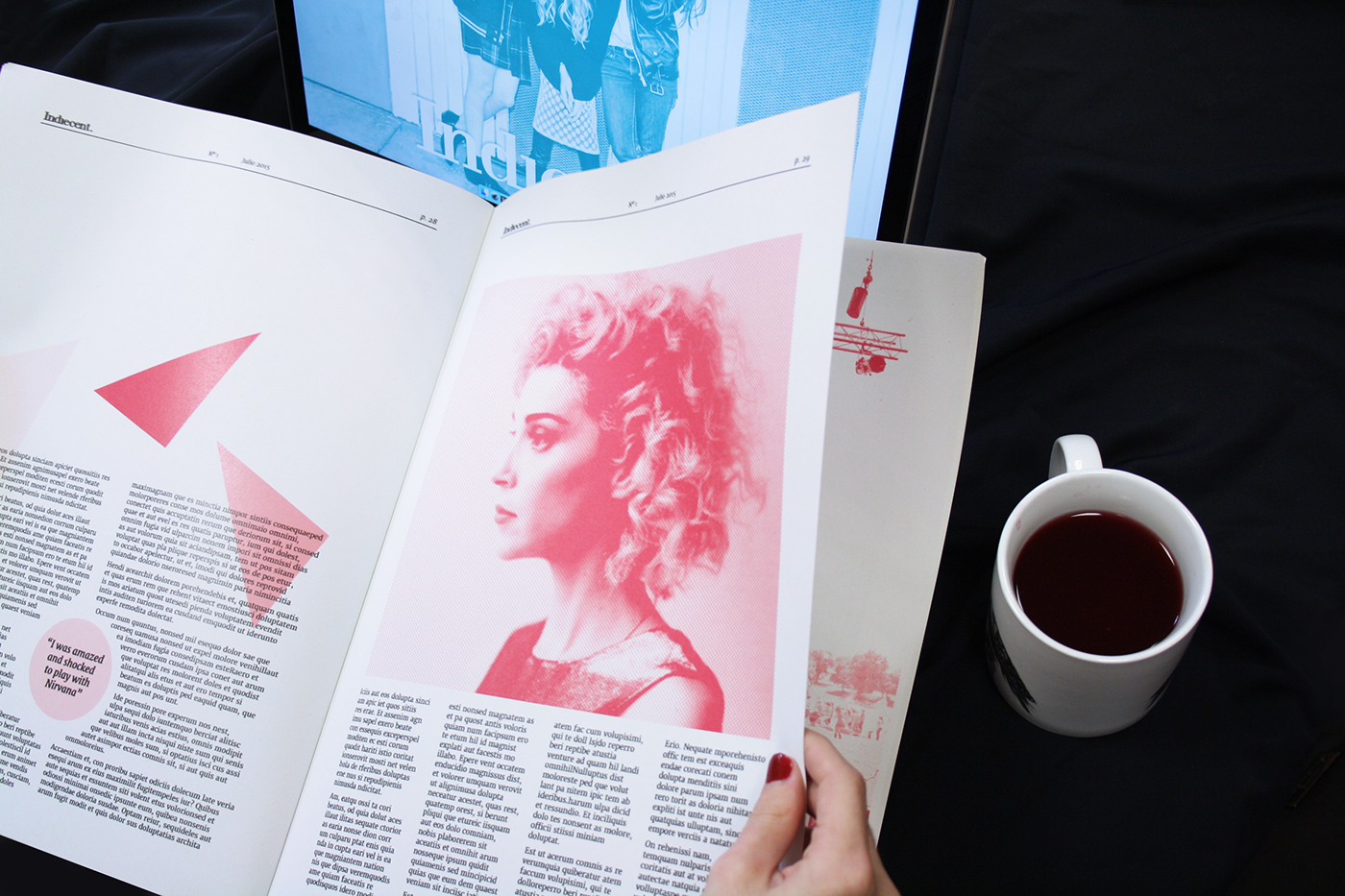 musica revista magazine Music magazine Revista musical editorial Project design Duotone pink black indiecent indie photoshop InDesign