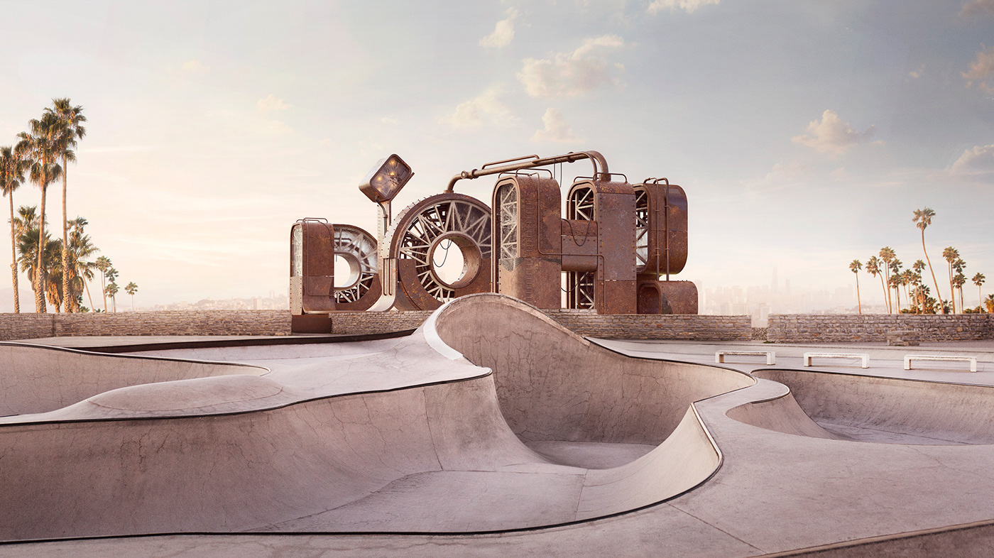 3D Advertising  architecture campaign CGI neon Render skate skatepark skateparks