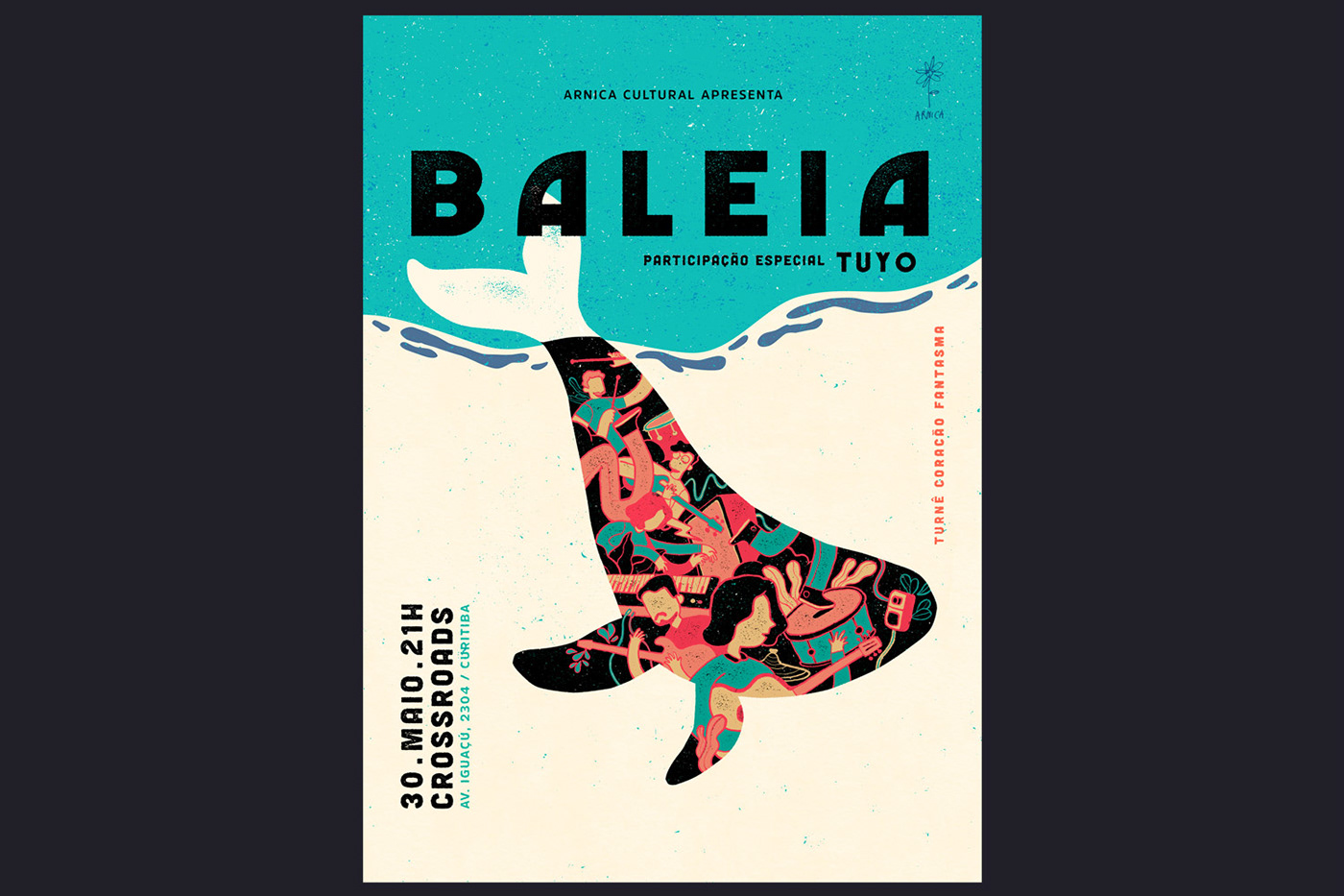 Baleia gig poster poster Arnica Cultural art ILLUSTRATION  Whale colors design