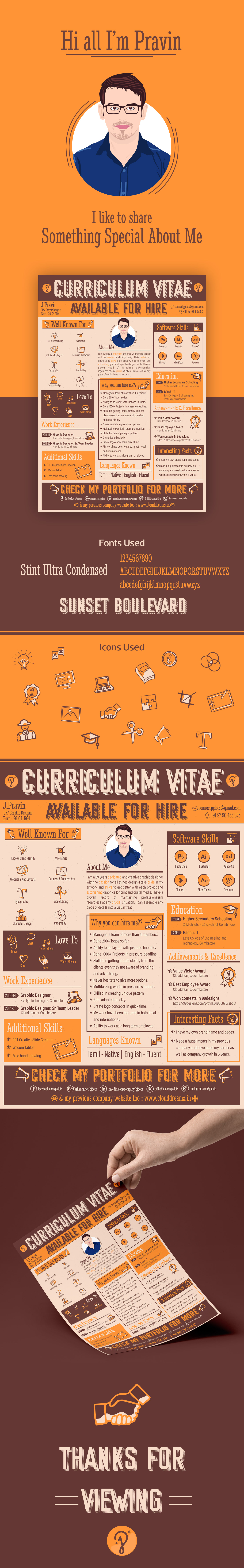 Curriculum Vitae orange portfolio Creative Resume graphic design  Icon ILLUSTRATION  Logo Design Personal Identity vector art