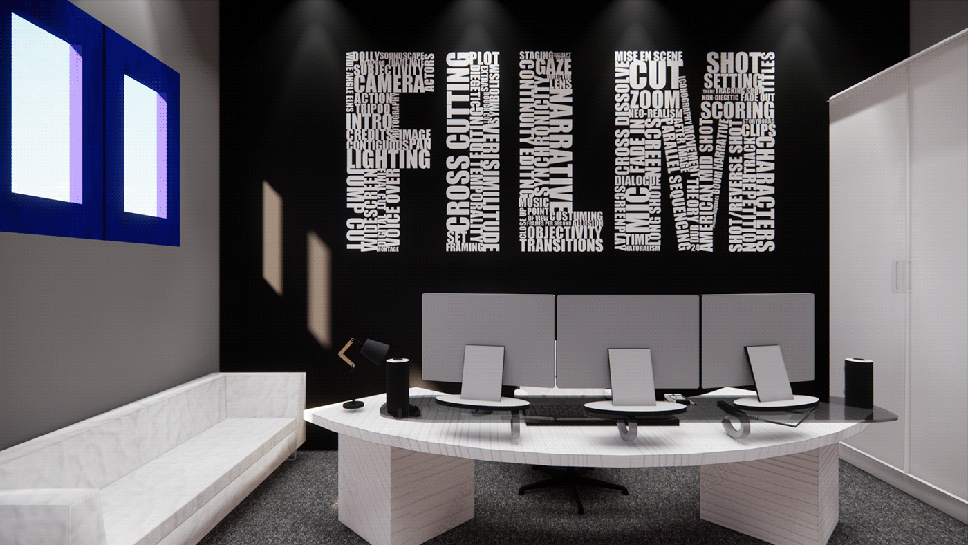design interior design  architecture Render visualization 3D school doha Film   editing room