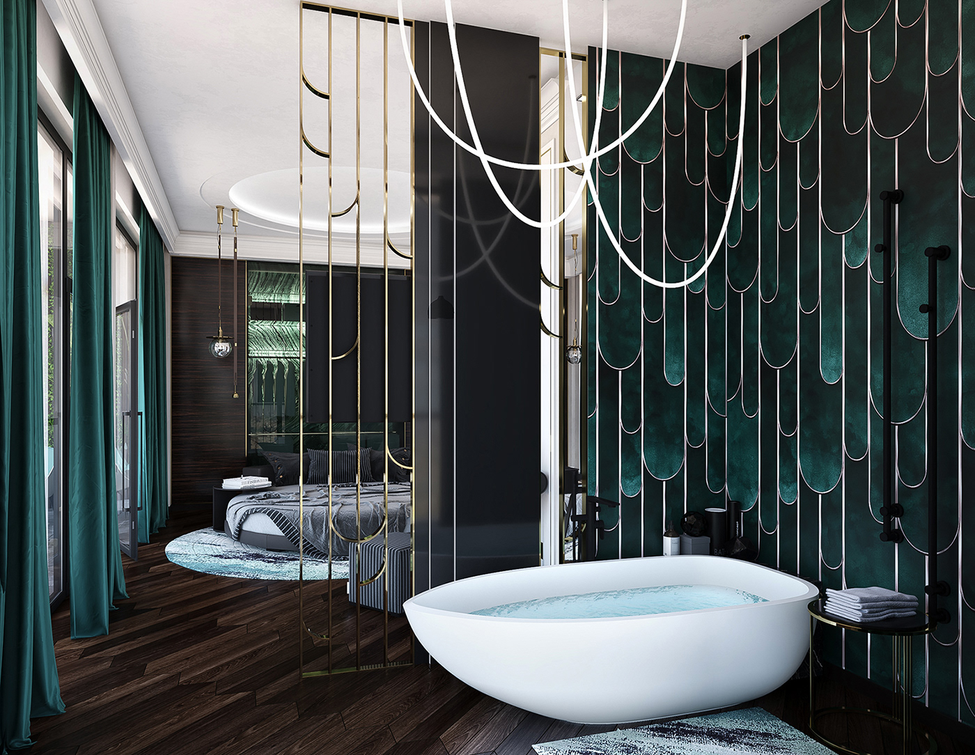 3D bedroom bedroom with bath design modern Odessa visualization