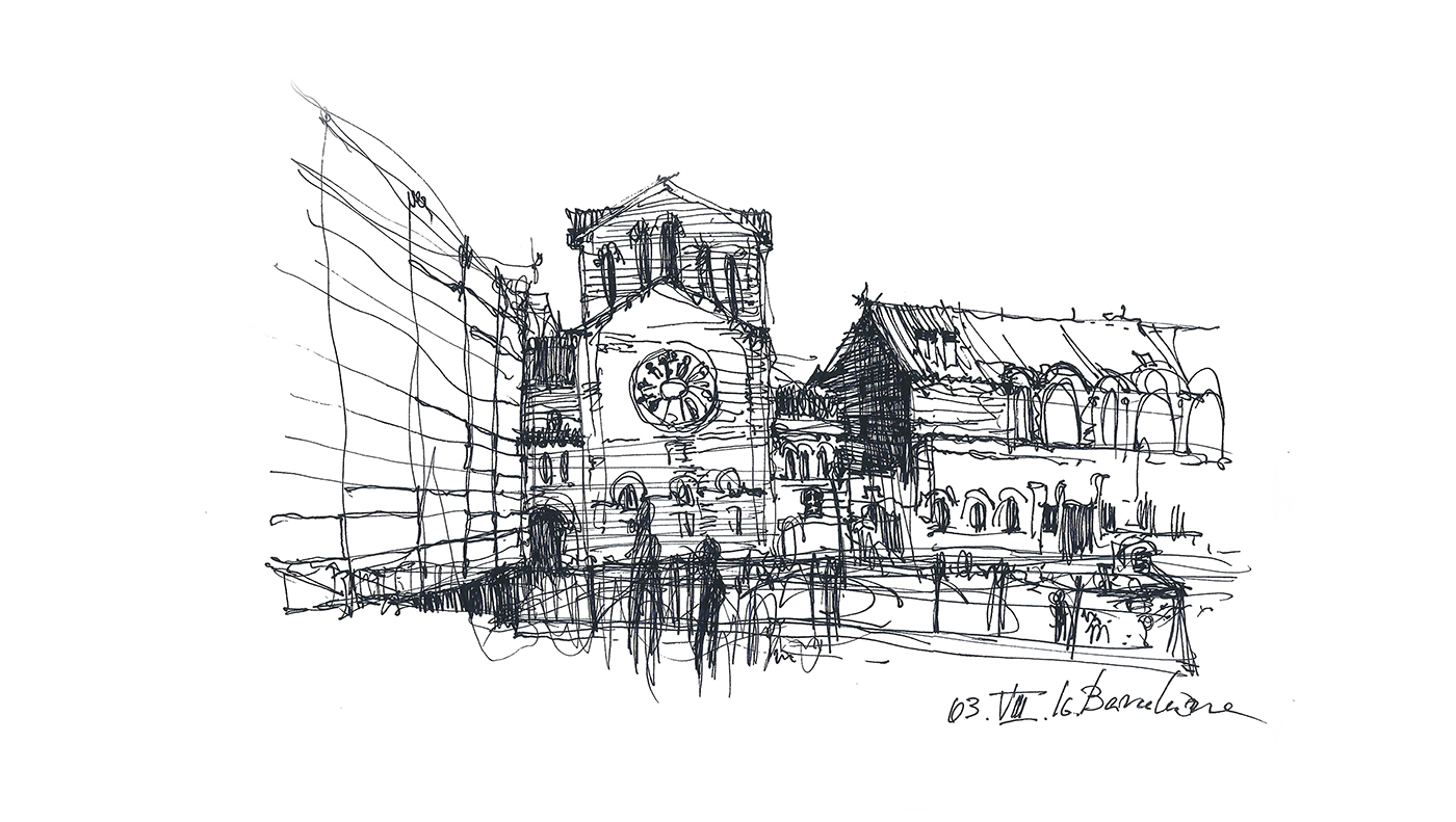 architecture Drawing  Urban sketch barcelona ink