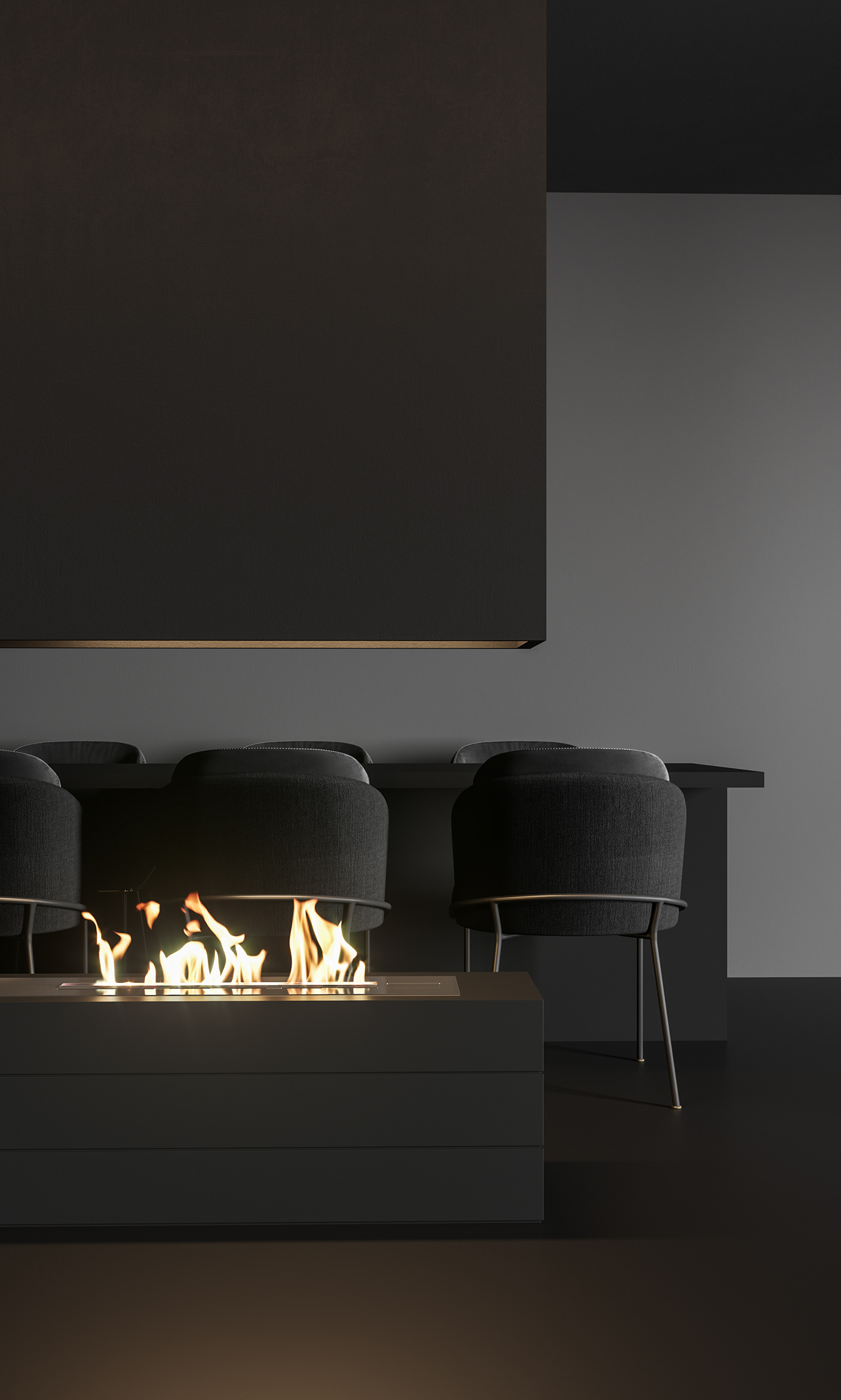 Minimalism studio kitchen livingroom design dark Interior