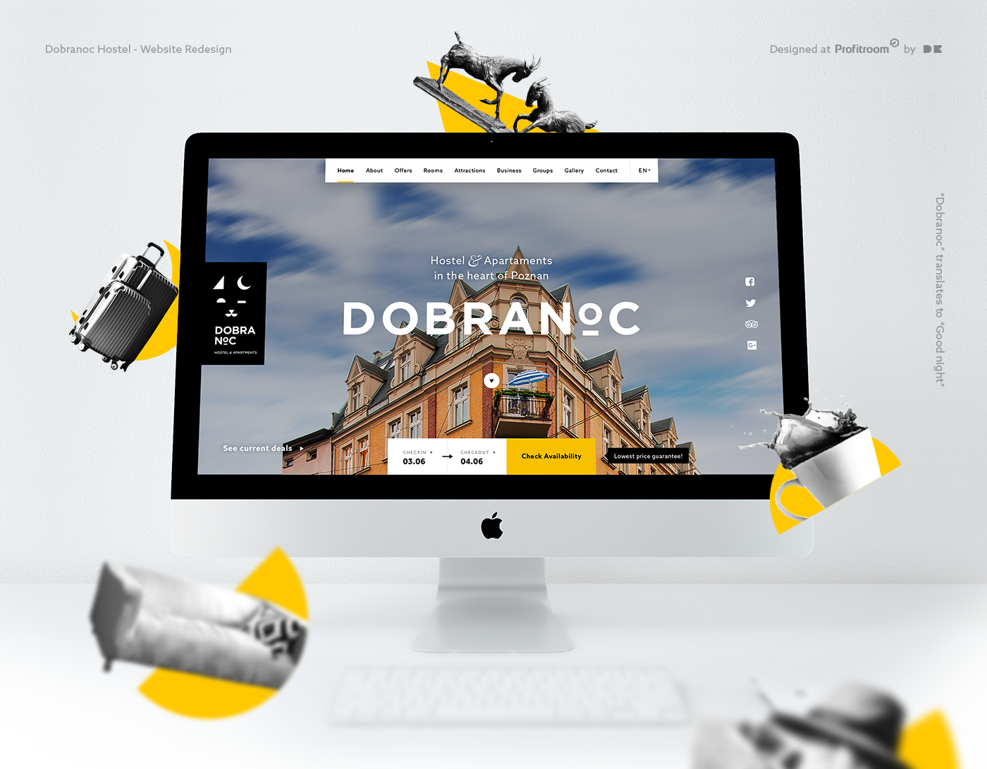 Website Webdesign black yellow landingpage hotel hostel poznan redesign