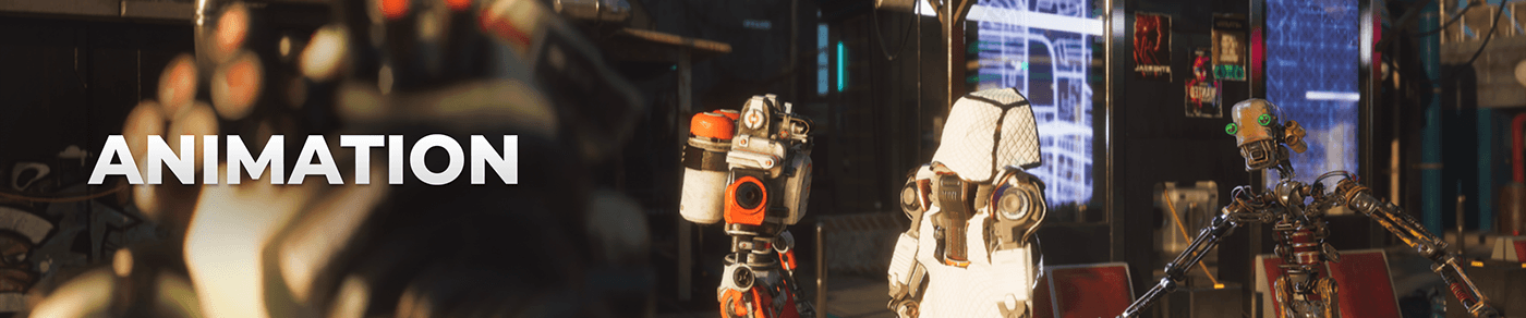 Unreal Engine UE5 3D CGI animation  Cyberpunk cinematic robots JCenterS real-time
