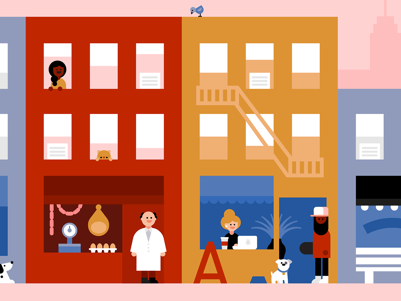 nyc New York vector city characters house minimal people skate Ice Rink